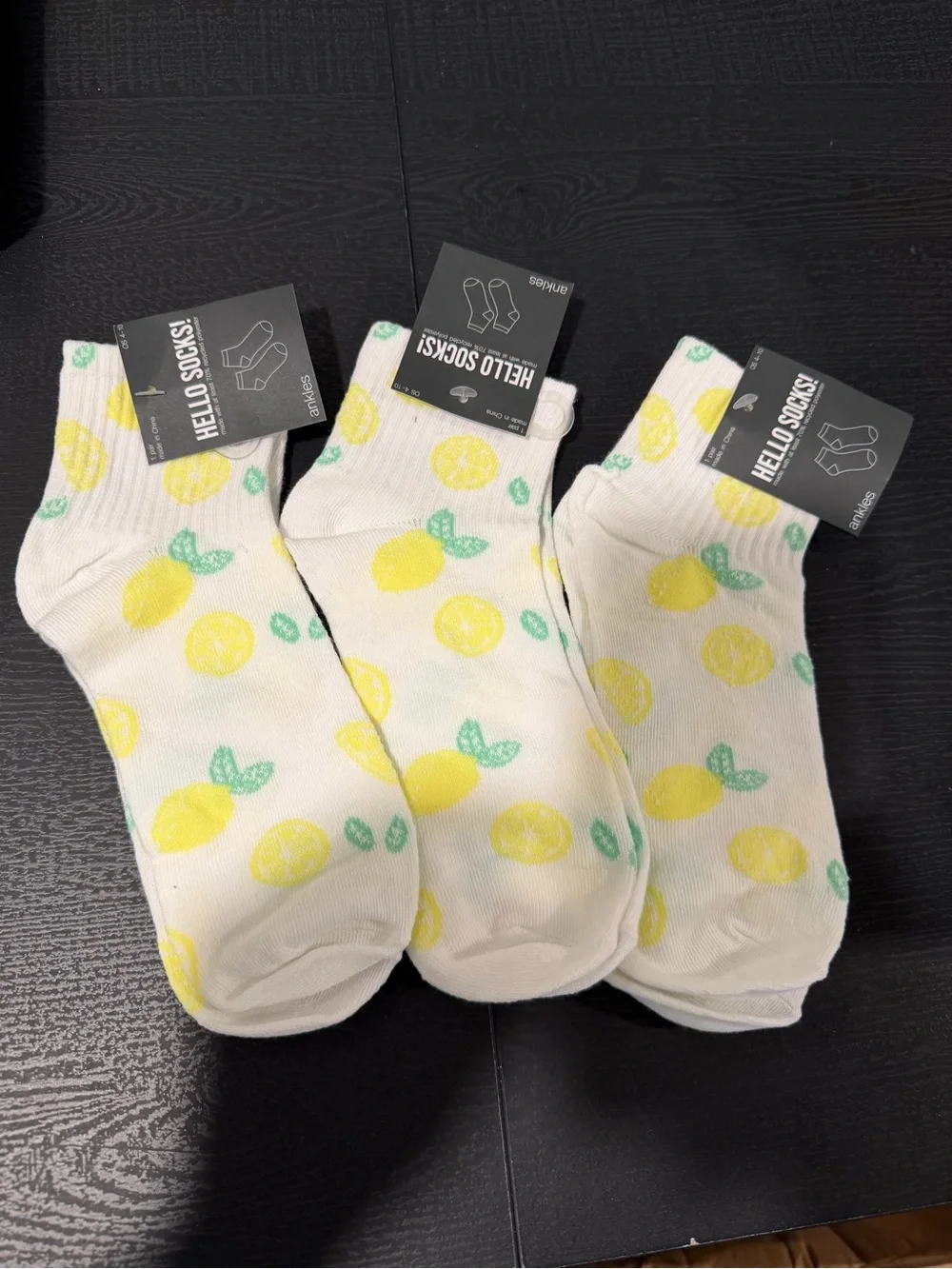 Hello Socks White Ankle Socks with Yellow Lemon Print - Pack of 3